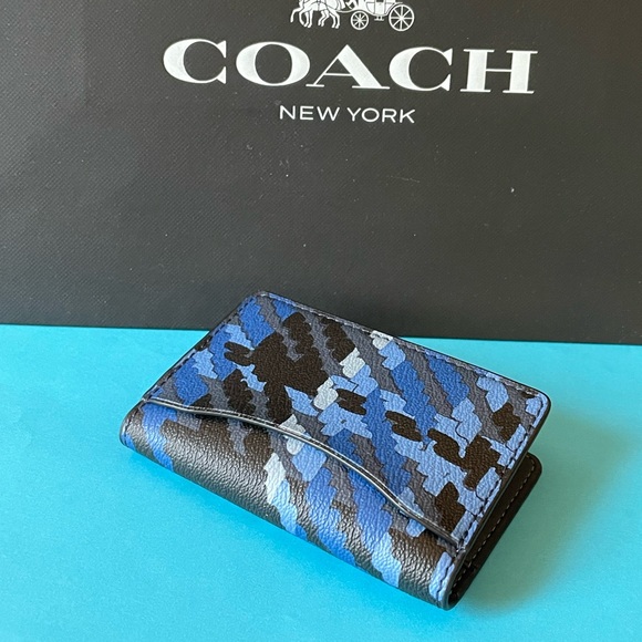 NWT Coach Id Wallet With Plaid Print Gunmetal/Denim Multi - Picture 5 of 7